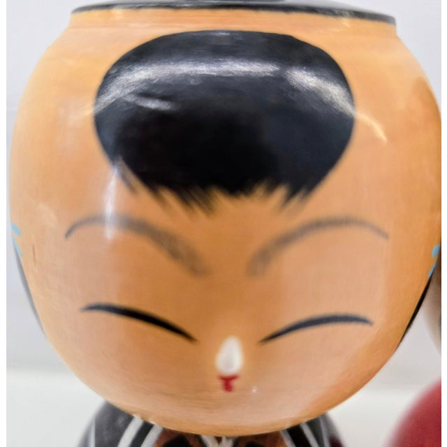 Wood Vintage Japanese Wedding Kokeshi Dolls – Hanayome Bride & Mubuko Groom Folk Art Pair, Hand-Painted Wood For Sale - Image 7 of 10