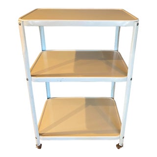 Vintage 1950s Metal Cosco Enamel Coated 3 Tiered Rolling Bar Cart For Sale