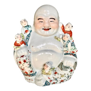 Antique Qing Chinese Famille Rose Porcelain Statue Laughing Buddha