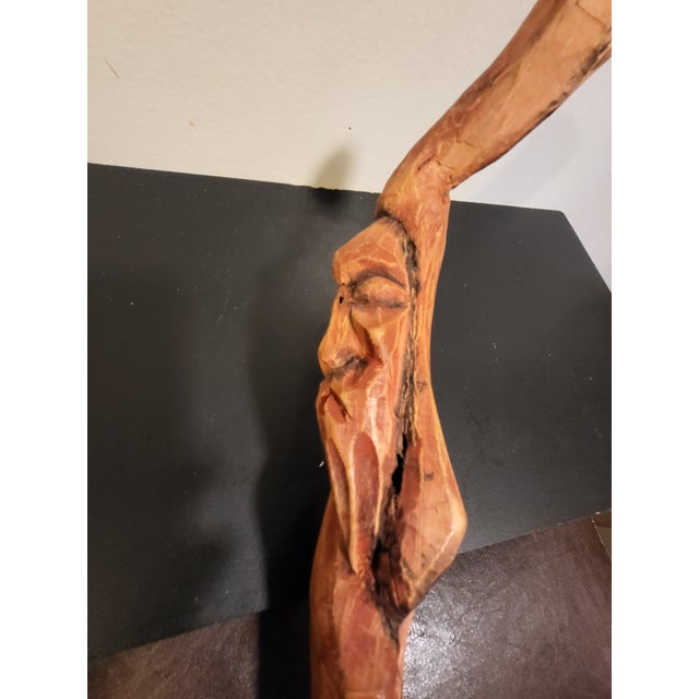 Wood Vintage Carved Wood Spirit Walking Cane For Sale - Image 7 of 10