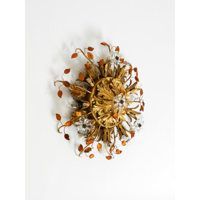 Large Italian Gilt Ceiling Lamp in Glass by Banci Firenze, 1960s For Sale - Image 6 of 18