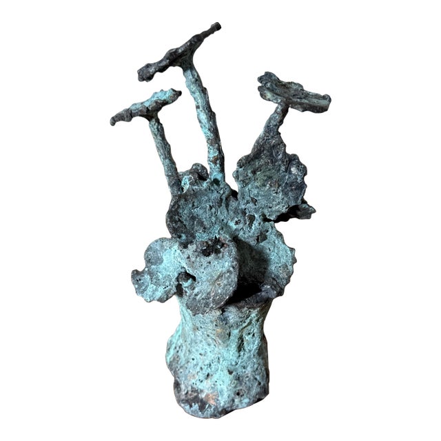 Early 21st Century Bronze Artist Made Brutalist Style Flower Sculpture For Sale