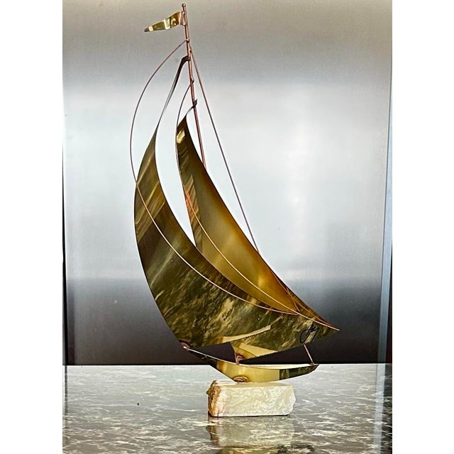 Signed Mario Jason Brass/Copper Double Sail, Sailboat