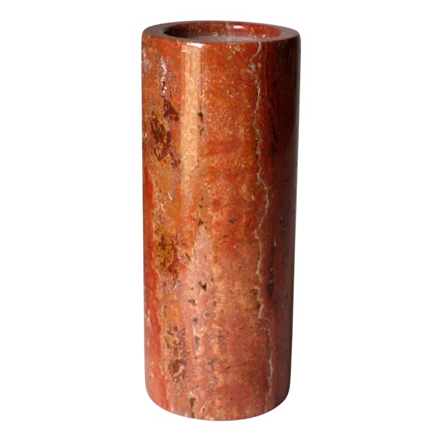 Italian Red Travertine Cylindrical Vase, 1970s For Sale