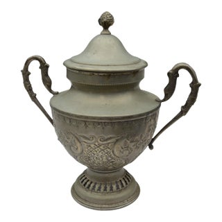 Antique Engraved Moroccan Rustic Silver Urn with Handles For Sale