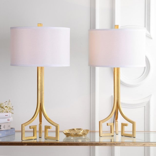 Safavieh Arabelle Hardback Greek Key Table Lamp in Gold - a Pair For Sale - Image 4 of 6