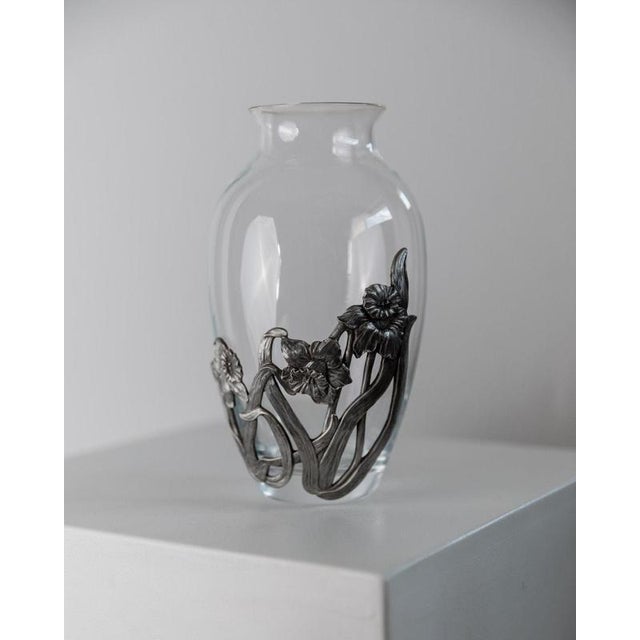 Vintage Glass Vase with Hand-Cast Pewter Daffodil Decoration, 1970s For Sale - Image 4 of 14