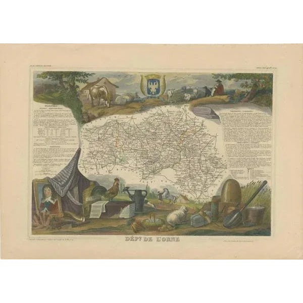 Antique map titled 'Dépt. de l'Orne'. Map of the French department of Orne, France. This area, part of Normandy, includes...