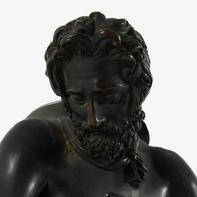 Metal Antique Bronze Sculpture of Silenus Feeding Young Bacchus – Classical Mythological Figure For Sale - Image 7 of 13