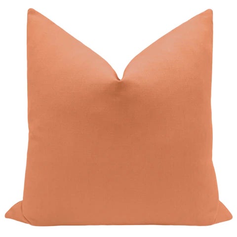 Pair of beautiful custom-made medium weight cotton/linen blend pillows in persimmon. Meticulously handcrafted with serged...