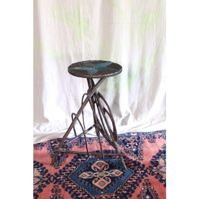 Antique Adirondack Twig Side Table With Star Motif and Green Paint For Sale - Image 6 of 9