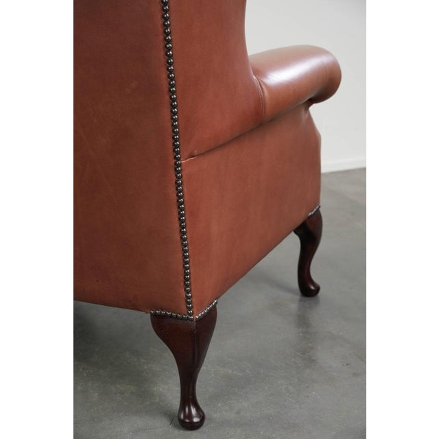 Classic English Cowhide Button-Seat Chesterfield Wing Armchair For Sale - Image 12 of 13