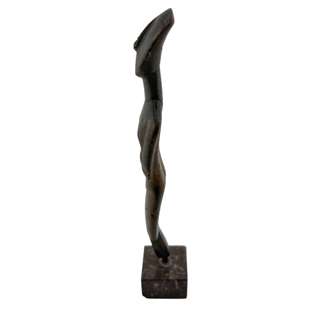 Cycladic Revival Bronze Figure on Marble Base, European, circa 1950s For Sale - Image 4 of 10