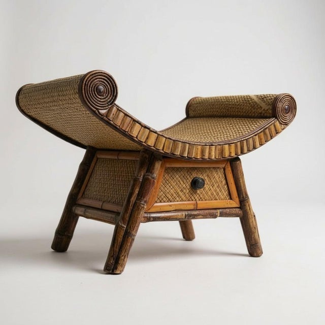 Visually striking rattan and bamboo bench with a single drawer. This elegant bench showcases the superb craftsmanship that...