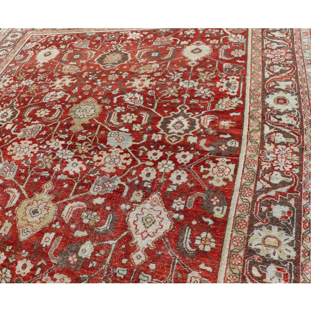 Mid 20th Century Mid 20th Century Vintage Persian Sultanabad-Mahal With All-Over Sub-Geometric Floral Design 7'1 X 11'6 For Sale - Image 5 of 13