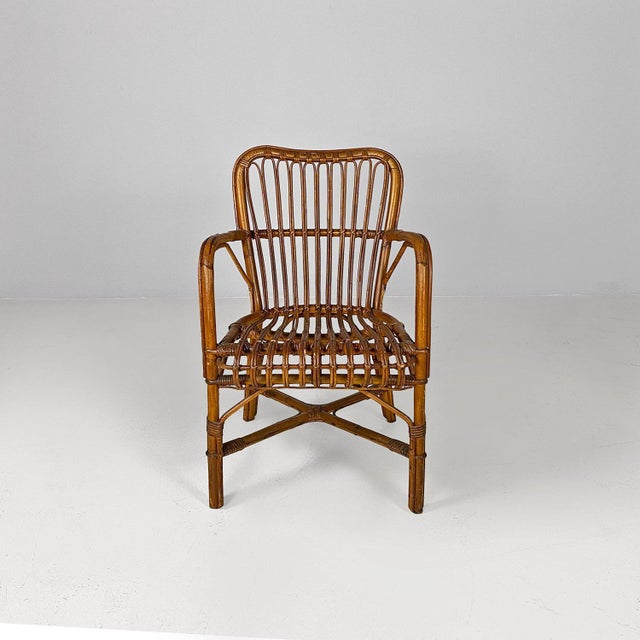 Mid-Century Modern Italian Rattan Armchairs with Armrests, 1960s, Set of 4 For Sale - Image 3 of 18