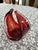 Vintage Mid Century Modern Ruby Red Bowl / Basket. Interesting decorative stretched glass sculpture with irregular form...
