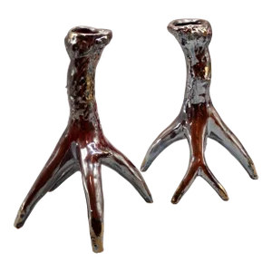 Organic Metallic Antler Candle Holders, a Pair