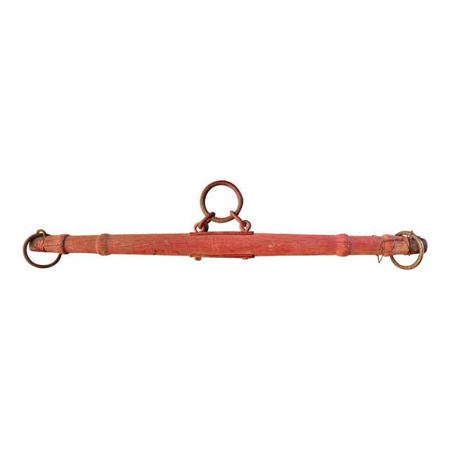 Early 20th Century Rustic Barn Yard Red Painted Wood Bar With Iron Hardware For Sale