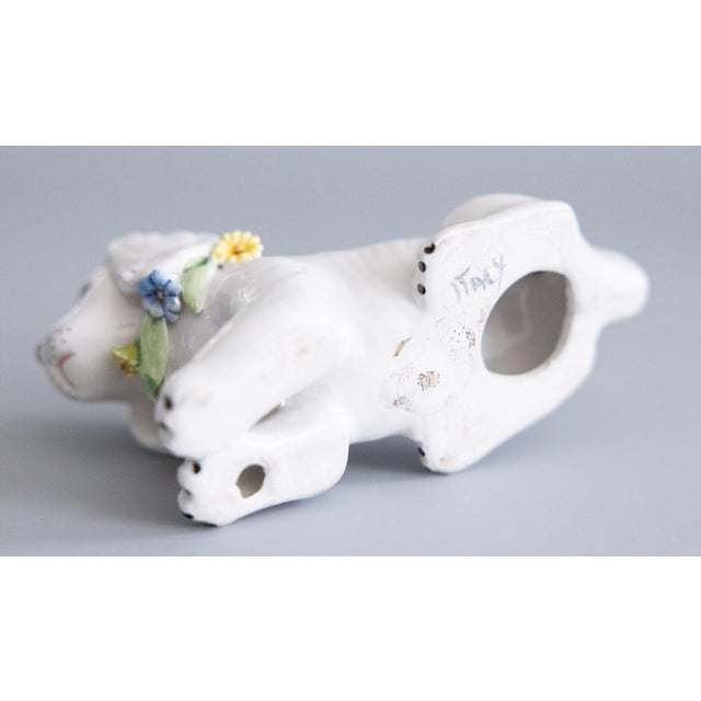 White Vintage Italian White Majolica Dog Figurine With Flower Wreath For Sale - Image 8 of 9