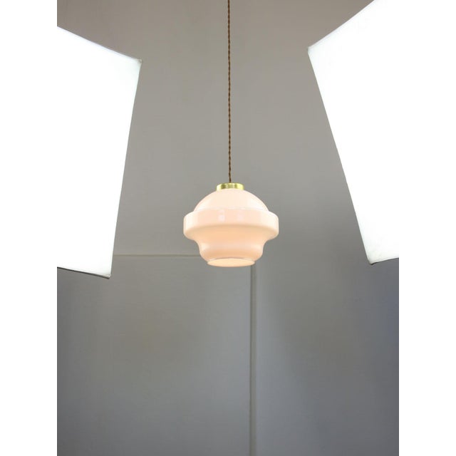 Goldenrod Mid-Century Italian Opaline and Brass Pendant Lamp For Sale - Image 8 of 18