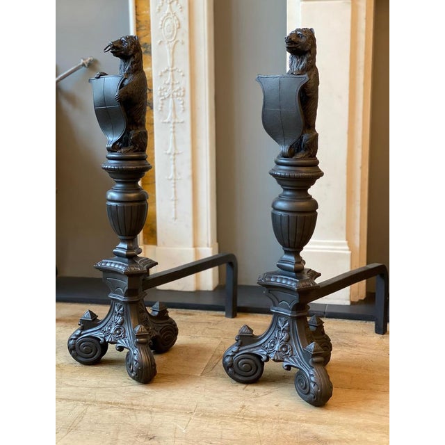 Tall Antique Fire Dogs in Cast Iron, 1890, Set of 2 For Sale - Image 15 of 16
