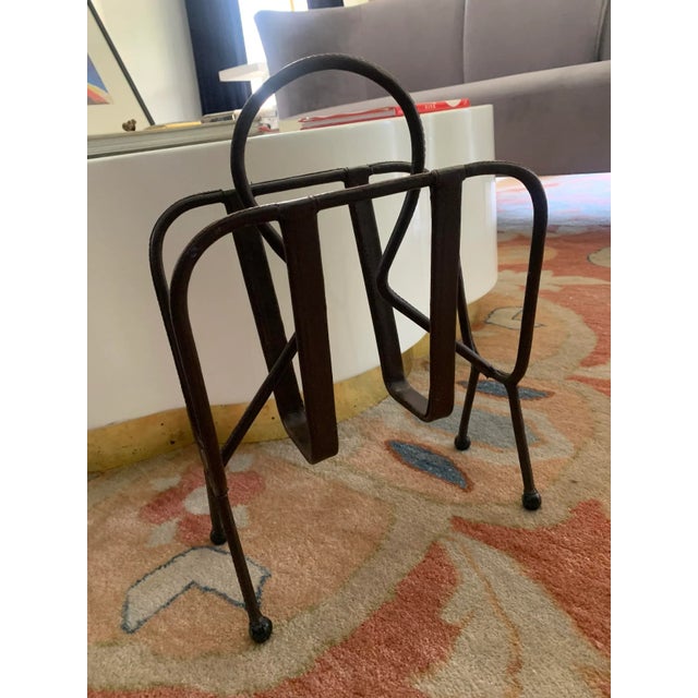 Jacques Adnet Leather Magazine Rack For Sale - Image 10 of 11