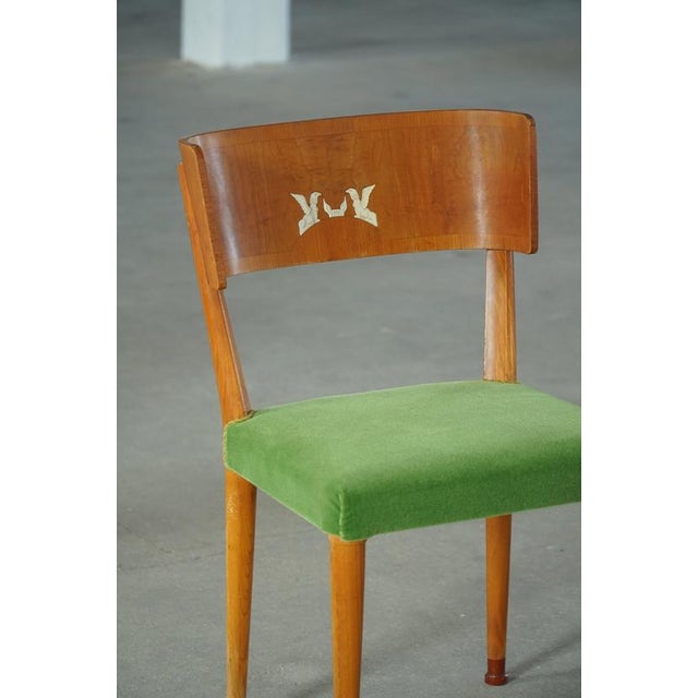Art Deco Swedish Chairs in Birch & Mohair with Griffin Inlays from Klismos, 1930s, Set of 6 For Sale - Image 12 of 18