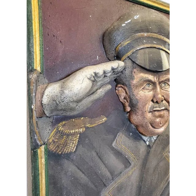 Life-Size Art Deco Movie Theater Relief Carved Polychrome Painted Wooden Usher Fiigure Wall Panel Mural Folk Art For Sale In Dallas - Image 6 of 12