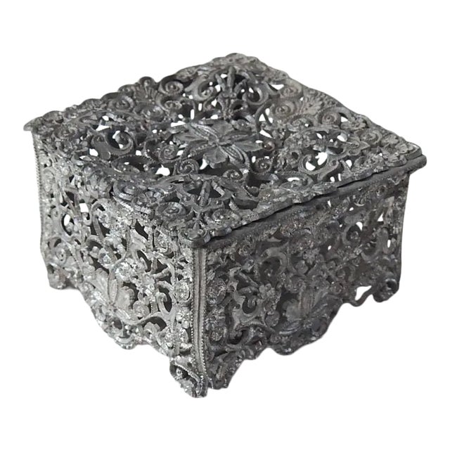 Small Antique Pierced Pewter Ring Box For Sale