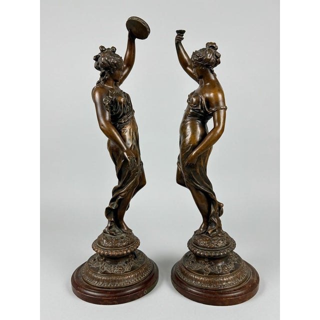 Large 20th Century Belle Époque French Female Figurines in Bronzed Metal, Set of 2 For Sale - Image 6 of 14