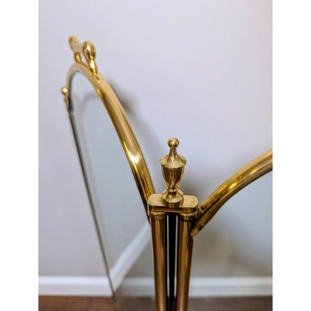Hollywood Regency Vintage Brass & Glass Fireplace Screen - Arched Hollywood Regency Folding Screen For Sale - Image 3 of 8