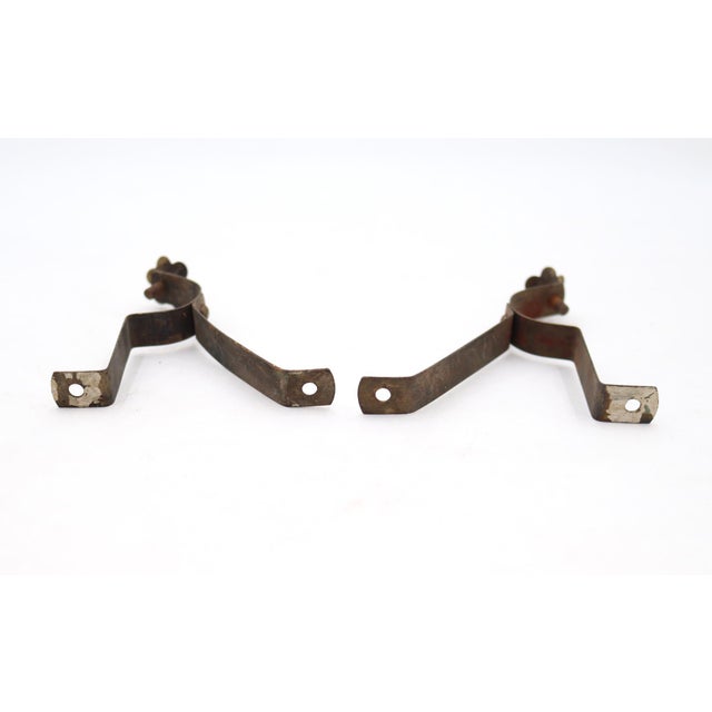Mid 20th Century Pair of Vintage Floral Steel Curtain Rod Brackets For Sale - Image 5 of 5