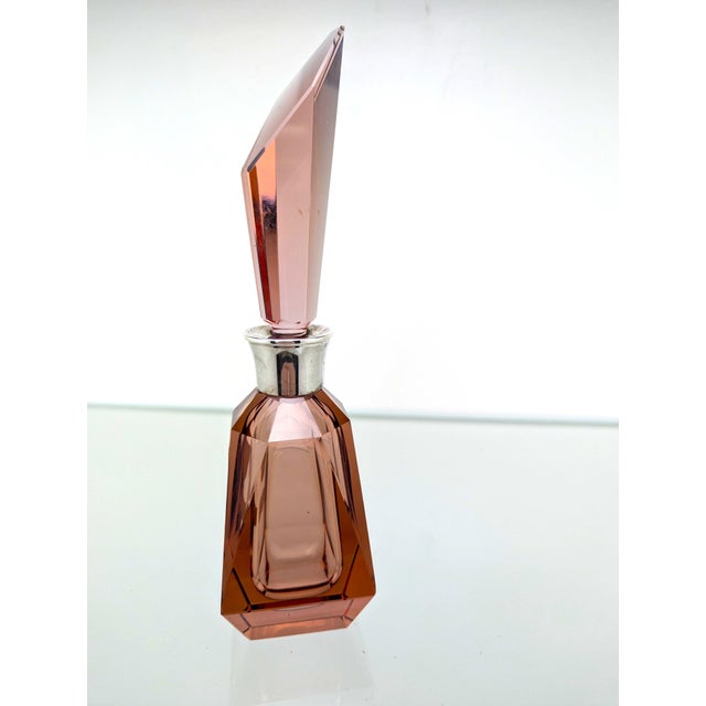 Vintage perfume bottle from spain, circa 1930s to 1950s: solid, highly faceted crystal body in rose/smoky antique rose,...