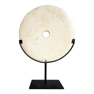 Hand-Carved Indonesian Marble Disk on Stand, 10 Inches For Sale