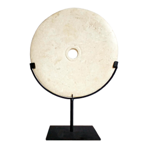 Hand-Carved Indonesian Marble Disk on Stand, 10 Inches