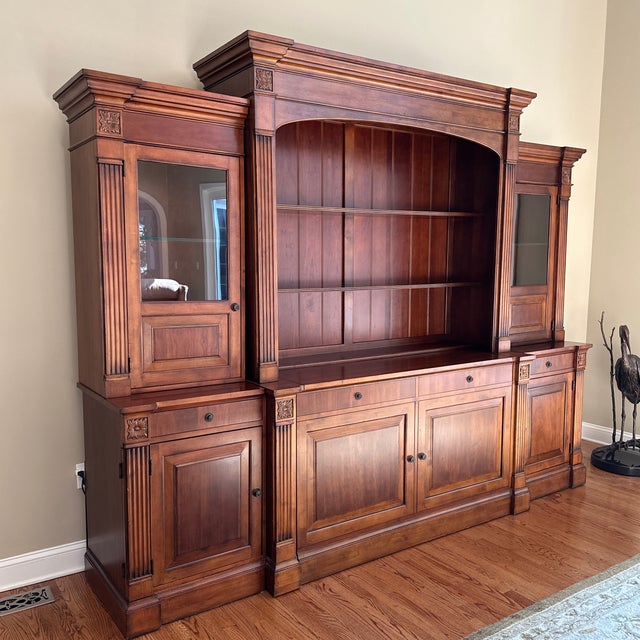 Ethan Allen Tuscan Media Lift Cabinet With Glass Book Shelf Cabinets For Sale - Image 12 of 12