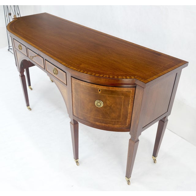 Baker Mahogany Banded Top Hepplewhite Brass Castors Tapered Legs Sideboard MINT For Sale - Image 18 of 18