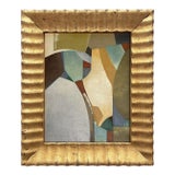 Contemporary Abstract Oil Painting in Vintage Gold Ripple Frame For Sale
