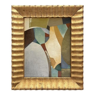 Contemporary Abstract Oil Painting in Vintage Gold Ripple Frame For Sale