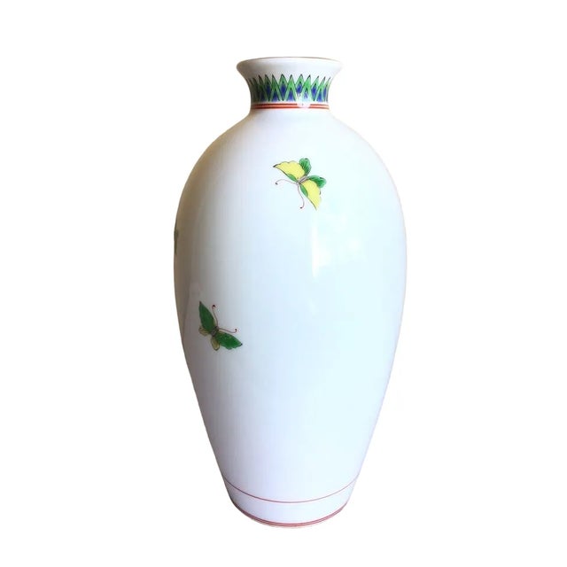 Japanese Vintage Japanese Fukagawa Hand-Painted Arita Porcelain Enamel Butterfly Vase For Sale - Image 3 of 8