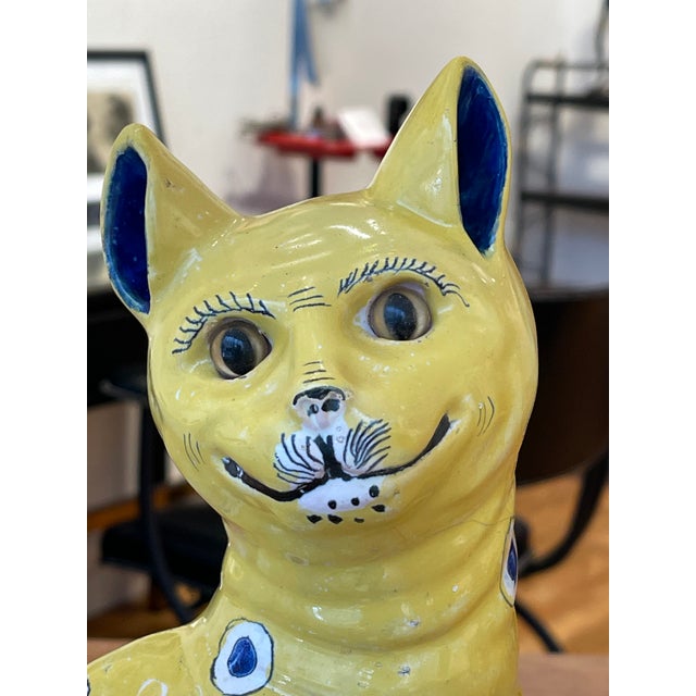 Blue Emile Gallé, Yellow Cats, 1800s, Ceramic, Set of 2 For Sale - Image 8 of 16