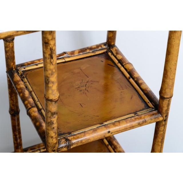 French Tortoiseshell Bamboo & Lacquer Chinoiserie Bookcase Etagere For Sale - Image 10 of 11