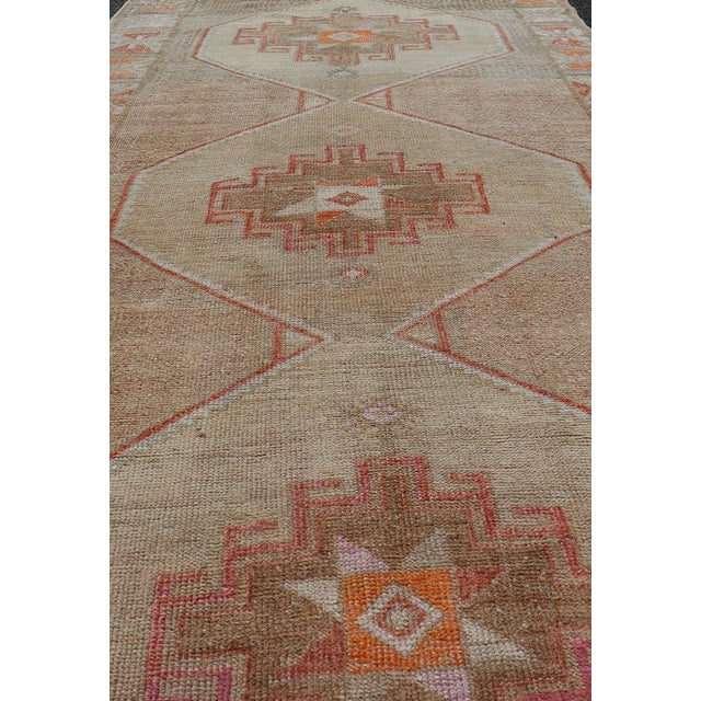 Mid 20th Century Vintage Turkish Kars Runner in Brown Color, Tan, Taupe and Soft Orange For Sale - Image 5 of 13