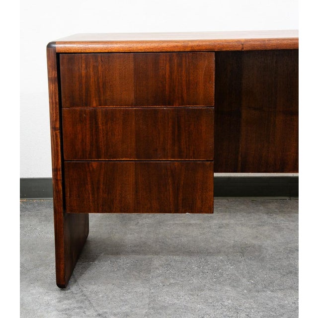 Brown Mid Century Modern Desk Office Credenza Walnut 5 Drawer Wood File Vintage MCM For Sale - Image 8 of 11