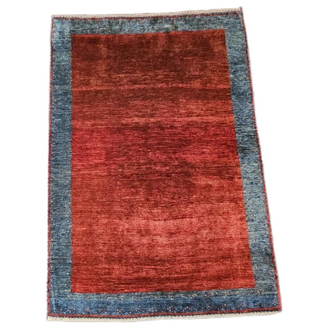 Hand-Knotted Red and Blue Wool Kashkuli Sherkat Rug, 1970s For Sale - Image 10 of 10