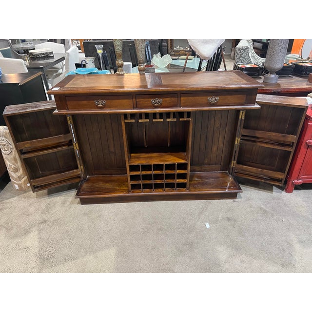 Early 21st Century Dark Wood Three Drawer Two Door Dry Bar For Sale - Image 5 of 8
