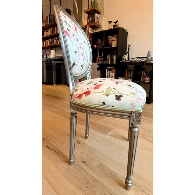 Elegant Ethan Allen round-back accent chair featuring a classic Louis XVI–inspired silhouette and beautifully upholstered...