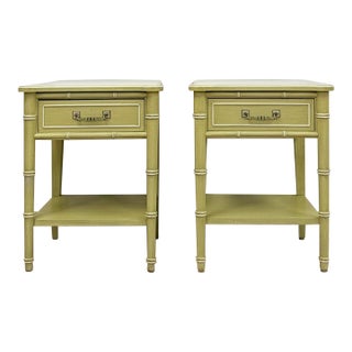 Mid 20th Century Henry Link Bali Hai Green Faux Bamboo Pair of Nightstands Hollywood Regency For Sale
