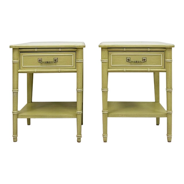 Mid 20th Century Henry Link Bali Hai Green Faux Bamboo Pair of Nightstands Hollywood Regency For Sale